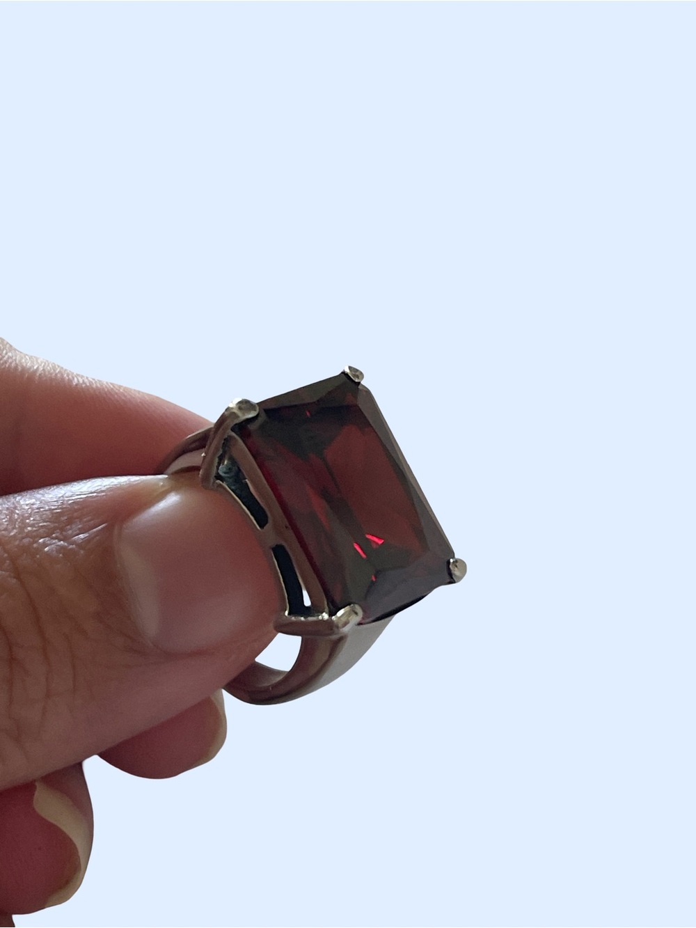 Red Rectangular Stone Cocktail Ring - Picture 2 of 2